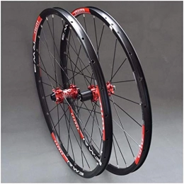 YZU Spares YZU MTB Wheelset For Mountain Bike 26 27.5 29 In Double Layer Alloy Rim Sealed Bearing 7-11 Speed Cassette Hub Disc Brake QR 24H, Red Hub, 26inch