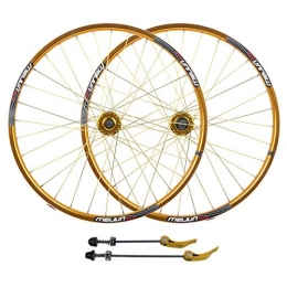 Zatnec Spares Zatnec MTB Mountain Bike Wheelset, 26inch Bicycle Wheel Set Disc Brake Front Rear Wheels Quick Release Double Wall Alloy Rim 7-10 Speed (Color : Gold)