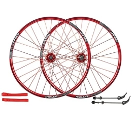 ZCXBHD Mountain Bike Wheel ZCXBHD 26 In Double-Walled Bicycle Wheel (Front + Rear) Quick Release MTB Bicycle Wheelset Disc Brake Aluminum Alloy Rims 32 Holes 7 / 8 / 9 / 10 Speed Cassette (Color : Red, Size : 26in)