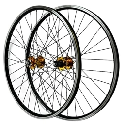 ZCXBHD Mountain Bike Wheel ZCXBHD Mountain Bicycle Front and Rear Wheels 26 / 29 inch Double-Walled Alloy Rim MTB Bike Wheelset Quick Release 32 Holes Disc Brake / V Brake 7 8 9 10 11 Speed (Color : Gold, Size : 26in)