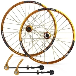ZCXBHD Spares ZCXBHD （US Stock Mountain Bike Wheelset 26 Inch Double Wall Aluminum Alloy Disc Brake MTB Wheels 7 / 8 / 9 / 10 Speed Cassette Flywheel QR 32 Holes (Color : Gold, Size : 26IN)