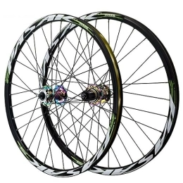 ZECHAO Spares ZECHAO Aluminium Alloy Bike Wheel Set, Front 2 Rear 4 Bearings 32 Holes Disc Brake For 26 / 27.5 / 29in*1.25-2.5 Inch Tires Mountain Bike Wheelset (Color : Green, Size : 27.5inch)