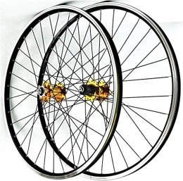 ZECHAO Mountain Bike Wheel ZECHAO Bicycle Wheelset 26", Ultralight Hub QR 32H Sealed Bearing Double Wall Alloy Rim Disc / V Brake 7-11 Speed Mountain Bike Wheels Wheelset (Color : Gold Hub, Size : 26inch)