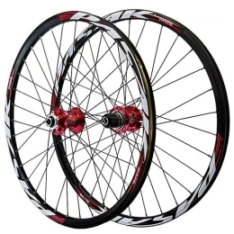 ZECHAO Mountain Bike Wheel ZECHAO Mountain Bike Wheels 24inch, Quick Release Bicycle Rim Double Wall Bicycle Front And Rear Wheel Disc Brake 7 / 8 / 9 / 10 / 11 / 12 Speed 32H Wheelset (Color : Red hub, Size : 24inch)