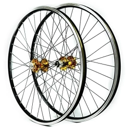 ZFF Spares ZFF 26 27.5 29inch MTB Mountain Bike Wheelset 4 Bearing Quick Release Disc / V Brake 7 8 9 10 11 Speed Cassette Freewheel Double Wall Aluminum Alloy Rim (Color : Yellow hub, Size : 26in)