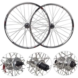 ZFF Spares ZFF 26 Inch Mountain Bike Disc Brake Wheelset Bicycle Wheel Aluminum Alloy Rim 7 / 8 / 9 Speed Cassette Quick Release 32 Hole (Color : Silver)