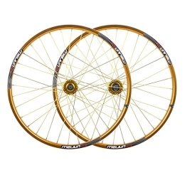 ZFF Spares ZFF 26 Inch Mountain Bike Disc Brake Wheelset Bicycle Wheel Double Wall Aluminum Alloy Quick Release 7 / 8 / 9 / 10 Speed Flywheel 32 Hole (Color : Yellow)