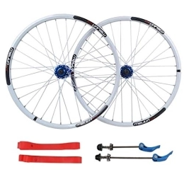 ZFF Spares ZFF Mtb Disc Brake Wheelset 26 Inch Bicycle Wheel Double Wall Aluminum Alloy Wheel 7 / 8 / 9 / 10 Speed Cassette Quick Release 32 Holes (Color : White, Size : 26inch)
