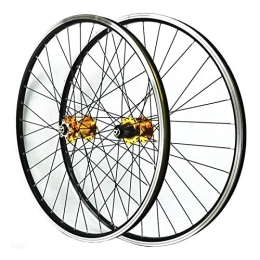 ZFF Spares ZFF MTB Front Rear Wheel, 26 Inch Wheelset Double Wall Quick Release V-brake Disc Brake 32H 7 / 8 / 9 / 10 / 11 Speed Cassette Freewheel (Color : Yellow Hub)