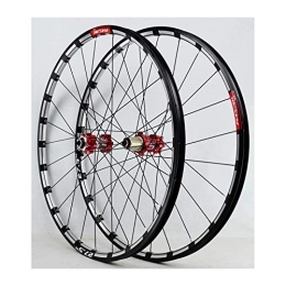 ZFF Mountain Bike Wheel ZFF MTB Front & Rear Wheel 7 / 8 / 9 / 10 / 11 / 12 Speed Freewheel Cassette Wheelset Aluminum Double Wall Disc Brake QR 24 H (Color : Red, Size : 26in)