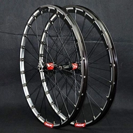 ZNND Spares ZNND 26'' 27.5'' Mountain Bicycle Wheels Set Front Rear Bike Wheelset Double Wall Rim 24 Holes Quick Release Disc Brake For 7 / 8 / 9 / 10 / 11 / 12 Speed (Color : Black red hub, Size : 26inch)