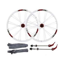 ZNND Mountain Bike Wheel ZNND 26 Inch Bicycle Wheelset, Mountain Bike Disc Brake Quick Release Flat Banner Cycling Wheels Wheel Hub (Color : White red)