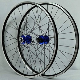 ZNND Mountain Bike Wheel ZNND 26 Inch Mountain Bike Wheelset Double Wall Aluminum Alloy Disc / V-Brake Cycling Bicycle Wheels Front 2 Rear 4 Palin 32 Hole 7-11 Speed Freewheel (Color : Blue hub)