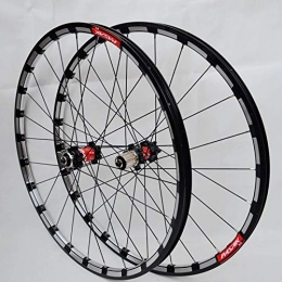 ZNND Mountain Bike Wheel ZNND Bicycle Front Rear Wheel Set 26 / 27.5 Inch Mountain Bike Ultralight Wheelset 24 Hole Straight Pull Disc Brake Double Wall Alloy Rim 7-11Speed (Color : Black Carbon Red Hub, Size : 27.5inch)