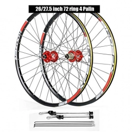 ZNND Mountain Bike Wheel ZNND Bike Bicycle Mountain Wheelset 26 Inch, Double Wall Aluminum Alloy MTB Rim Disc Brake Hybrid 32 Hole Disc 8 9 10 Speed 100mm (Color : Red, Size : 26inch)