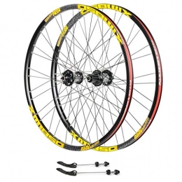 ZNND Mountain Bike Wheel ZNND Mountain Bike Wheelset, Aluminum Alloy CNC Double Wall Quick Release V-Brake 26 / 27.5 Cycling Wheels Disc Brake 8 9 10 11 Speed 135mm (Color : Yellow, Size : 26inch)