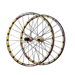 ZWB Spares ZWB Mountain Bike Wheel Sets 26 In / 27.5In Bicycle Cassette Hub Wheel Set Mountain Bike Front And Rear Flywheel Set Alloy Mountain Disc Double Wall (Color : Black gold set, Size : 27.5in)