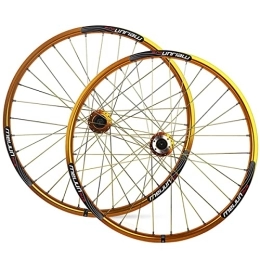 ZYHDDYJ Spares ZYHDDYJ Bicycle Wheelset 26 Inch Mountain Bike Wheelset Aluminum Alloy Rim 32H Disc Brake MTB Wheelset Quick Release Front Rear Wheels For 7 8 9 10 Speed Cassette Flywheel (Color : Yellow)