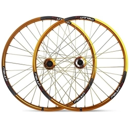 ZYHDDYJ Spares ZYHDDYJ Bicycle Wheelset Mountain Bike Wheelset MTB Bicycle Wheelset 26inch Aluminum Alloy Double Layer Disc Brakes For 7, 8, 9, 10 Speed Cassette Flywheel QR (Color : Yellow)