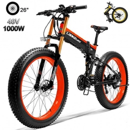 T vélo 1000W Vlo lectrique 14.5AH / 48V Batterie Au Lithium 27 Vitesses Fat Tire Montagne lectrique Pliant E-Bike Hommes 26x4.0 Pouces Sport VTT Red