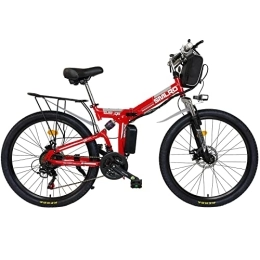 AKEZ Vélo de montagne électrique pliant AKEZ Vélo électrique pliable pour adultes hommes femmes, vélo de montagne électrique pliable de 26'' 250W VTT tout terrain avec batterie au lithium de 48V 10A et Shimano à 21 vitesses (rouge)