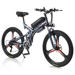 AKEZ Vélo de montagne électrique pliant AKEZ Vélo électrique pliant - 26" - Vélo électrique - Vélo électrique - Vélo pliable - Pour homme et femme - Vélo électrique pliable - Avec batterie 36 V et Shimano 21 vitesses (gris rouge)