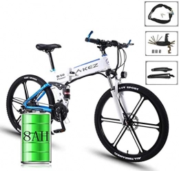 AQWWHY 26" Vélos électriques for Adultes, en Alliage de magnésium E-Bikes Vélos Tout Terrain, Pliable Vélo de Montagne 36V 350W 8Ah Amovible au Lithium-ION for Hommes Montagne Ebike (Color : White)