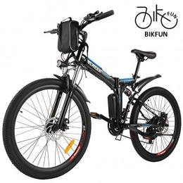 BIKFUN Vélo de Montagne Pliable pour vélo électrique, 26/20 pneus Vélo électrique pour vélo Ebike 250 W, Batterie au Lithium 36V 8Ah, Suspension Complète Premium, 21/7 Vitesses (26 Aventure Noir)