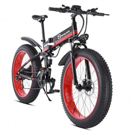 Foldable bicycle 48V Mens Mountain Bike E-Neige vlo 26inch vlo lectrique vlo lectrique 1000W Plage vlo Fat Tire vlo lectrique (Color : Red, Size : EU)