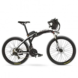 LKS vélo GP 26'' 400W à pliage rapide Vélo de montagne Ebike, vélo électrique à batterie 48V 12Ah, fourche à suspension, frein à disque avant et arrière (Black White, 12Ah + 1 Batterie rechange)