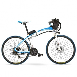 LKS vélo GP 26'' 400W à pliage rapide Vélo de montagne Ebike, vélo électrique à batterie 48V 12Ah, fourche à suspension, frein à disque avant et arrière (White Blue, 12Ah + 1 Batterie rechange)