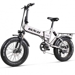 GUNAI Vélo de montagne électrique pliant GUNAI Vélo électrique Fat Bike 500W-48V-12.8Ah Li-Batterie 20 * 4.0 VTT Cadre en Alliage d'aluminium et écran LCD étanche avec siège arrière(Argent)