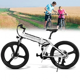 JINGJIN Vélo de montagne électrique pliant JINGJIN Vélo électrique E-Bike Vélo Pliant en Aluminium aérospatial, Batterie au Lithium 48V10AH, Shimano 21 Vitesses, autonomie jusqu'à 35 km / h, Charge utile 150kg, White-B