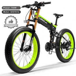 LANKELEISI Vélo de montagne électrique pliant LANKELEISI T750plus Vélo de Neige Pliant électrique 26'', Moteur Bafang 750W de Haute qualité, Batterie au Lithium 48V, système d'exploitation optimisé (Green B, 10.4Ah)