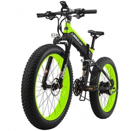 LUO Vélo de montagne électrique pliant LUO Vélo Électrique Puissant 1000W Vélo Électrique 26 Pouces 4.0 Fat 48V 10Ah Ebike 27 Speed ​​Mountain Bike Vélo Pliant, Noir-Vert