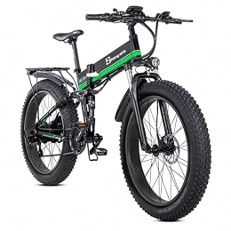 通用 Vélo de montagne électrique pliant MX01 Vélo électrique Pliant 26 Pouces (Vert), motoneige à pneus Larges 4.0, VTT, équipé de Shimano 7 Vitesses, Batterie au Lithium Amovible 48V12.8Ah, Frein à Huile hydraulique, adapté aux Adultes.