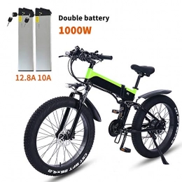 ONLYU vélo ONLYU Vélo Électrique pour Adultes, 48V1000W en Alliage D'aluminium Électrique VTT Double Batterie Au Lithium 48V12.4AH / 10AH Vélo Pliable 4, 0 E Fat Tire Bike pour Hommes, Vert
