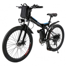 Profun vélo Profun VTT vélo électrique Pliante avec Roue de 26 Pouces Batterie Lithium-ION à Grande capacité (36V 250W) Suspension Pleine qualité et engrenage Shimano (Noir+Bleu)