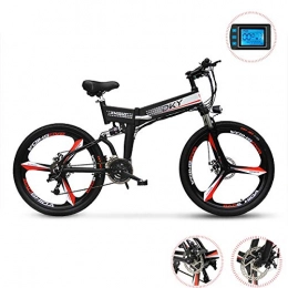 PXQ vélo PXQ Electric Mountain Bike 26 Pouces, 24 Vitesses Pliage E-Bike Citybike Commuter vélo avec LED LCD Bleu lumière Smart Meter et Disque de Frein, 48V 250W Batterie au Lithium Amovible