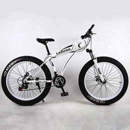 QZ vélo QZ Fat Tire Adult Mountain Bike, Lger Haute Carbone Cadre en Acier Vlos Cruiser, Plage Motoneige Hommes Vlo, Double Frein Disque 26 Pouces Roues (Color : White, Size : 24 Speed)