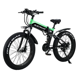 ride66 Vélo de montagne électrique pliant ride66 Vélo électrique Pliable Fat E-Bike 26 Pouces 21 Vitesses 12.8Ah Batterie pour Homme Femme Adulte (Noir-Vert)