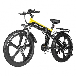 SAWOO Vélo de montagne électrique pliant SAWOO Vélo électrique 1000w VTT électrique 26 Pouces E-Bike Pliant avec Batterie Au Lithium 10ah Neige Ebike Shimano 21 Vitesses (Jaune)
