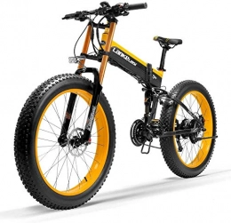 IMBM Vélo de montagne électrique pliant T750Plus New Electric Mountain Bike 5 niveau pédale Assist capteur, moteur puissant, 48V 14.5Ah Li-ion rechargeable Downhill fourche Upgraded neige vélo ( Color : Black Yellow , Size : 500W Standard )