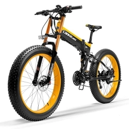 LANKELEISI vélo T750Plus-New Vélo de montagne électrique, Vélo à neige avec capteur de pédale d'assistance de niveau 5, batterie Li-ion de 48V 14.5 Ah, fourche améliorée (Noir jaune, 1000W + 1 batterie de rechange)
