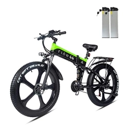 ride66 Vélo de montagne électrique pliant Velo Electrique VTT Fat Bike 26 Pouces Pliant Double Batterie Montagne Ebike pour Homme Femme (Noir-Vert)