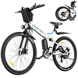 Vivi vélo VIVI Velo Electrique Pliable, 26" VTT Électrique 250W Vélo Électrique Adulte avec Batterie Amovible 288Wh, Shimano 21 Vitesses, Suspension Complète (Blanc)