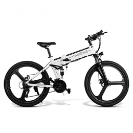 Samebike vélo Vélo de montagne électrique 26 pouces avec moteur 350W, Batterie 48V10AH, 4 modes de conduite, Vélo électrique pliant avec cadre en alliage d'aluminium / freins à double disque, Charge 330lb, Blanc
