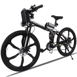 Ancheer vélo Vélo de Montagne électrique ANCHEER, vélos pliants électriques pour Adultes, vélo électrique de 26 Pouces avec Batterie au Lithium 36 V 8 Ah et Vitesses Professionnelles 21. (Roues intégrées—Noir)