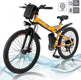 Jackbobo Vélo de montagne électrique pliant Vélo électrique Pliable, vélos électriques 36V 250W, vélo de Montagne à Batterie au Lithium 8A, vélo électrique de Grande capacité de 26 Pouces avec Batterie au Lithium et Chargeur (Orange)