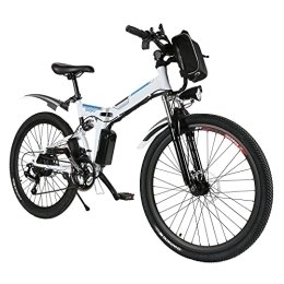 Speedrid Vélo de montagne électrique pliant Vélos électriques Speedrid, VTT électriques pour Adultes, vélo électrique Pliant de Banlieue avec Batterie au Lithium 36V 8Ah et Roue intégrée élégante (36V / 8Ah 26'' Blanc)